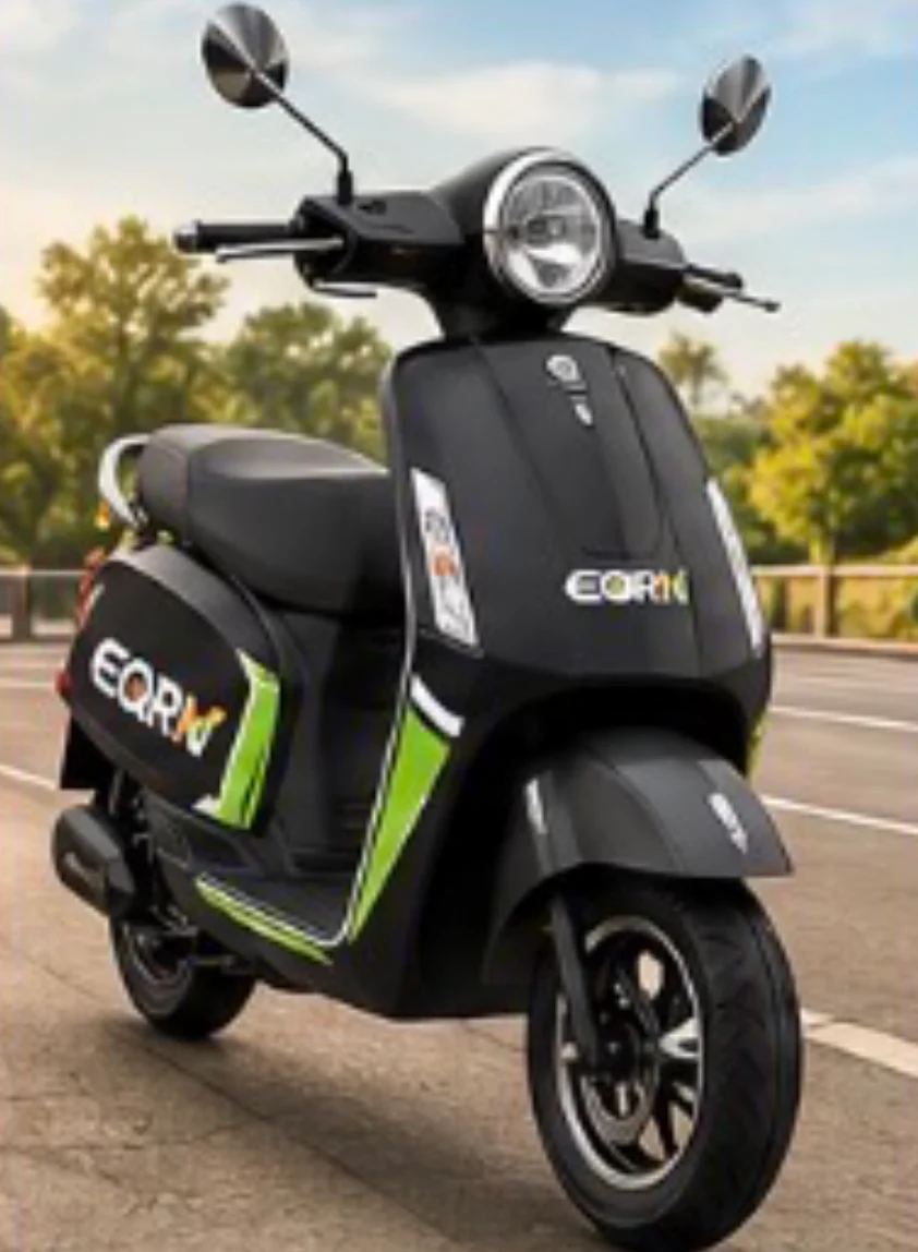 EQRN TORQ electric scooter, front three-quarter view
